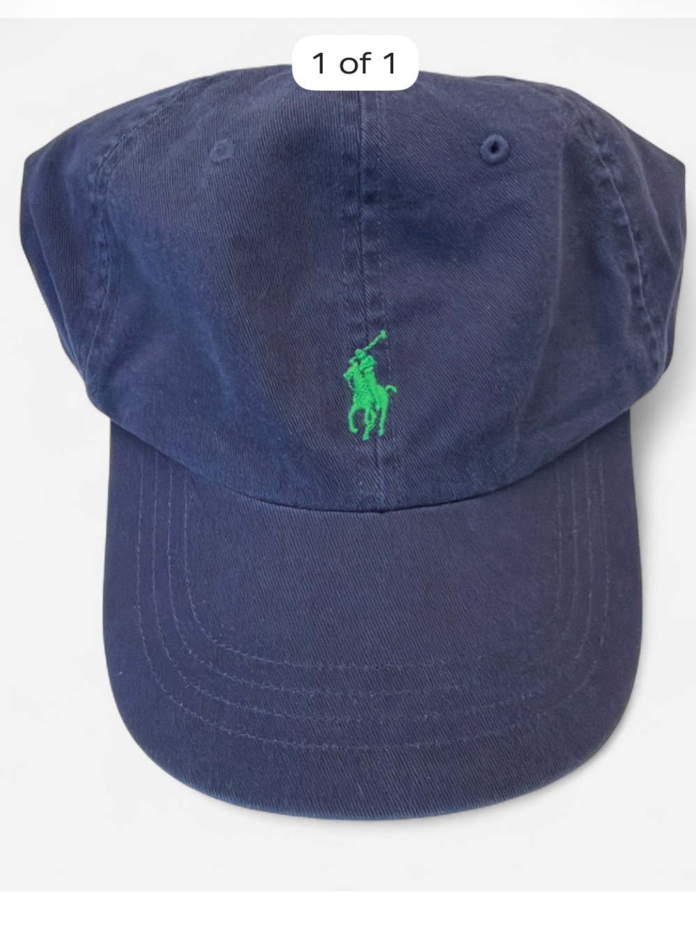 Vintage Polo Ralph Lauren Navy Ball Cap Green Logo Leather Strap Big & Tall LG
